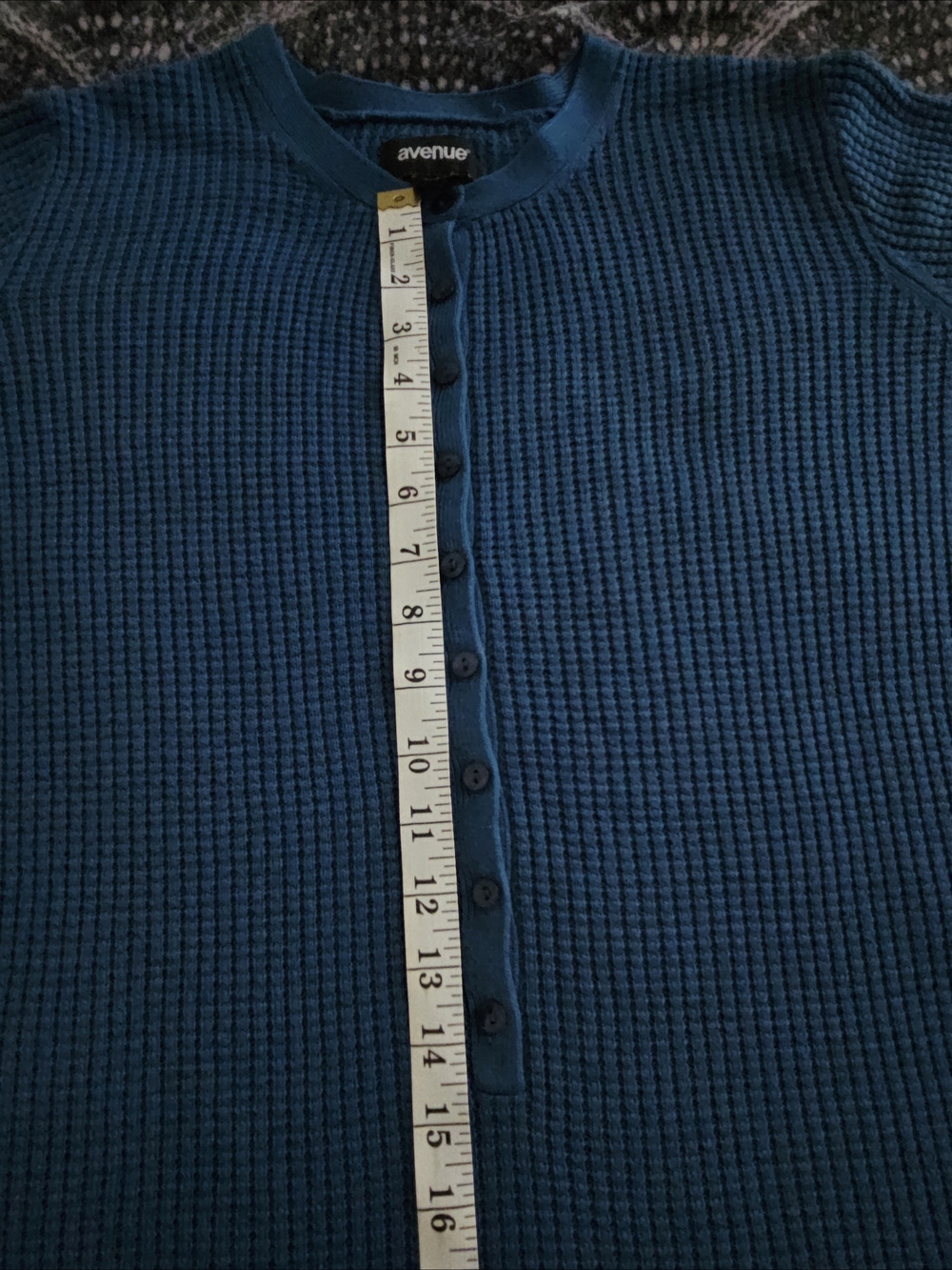 NWOT Avenue Men’s Teal Blue Waffle Knit Henley Shirt Size L (14/16) - Picture 7 of 14
